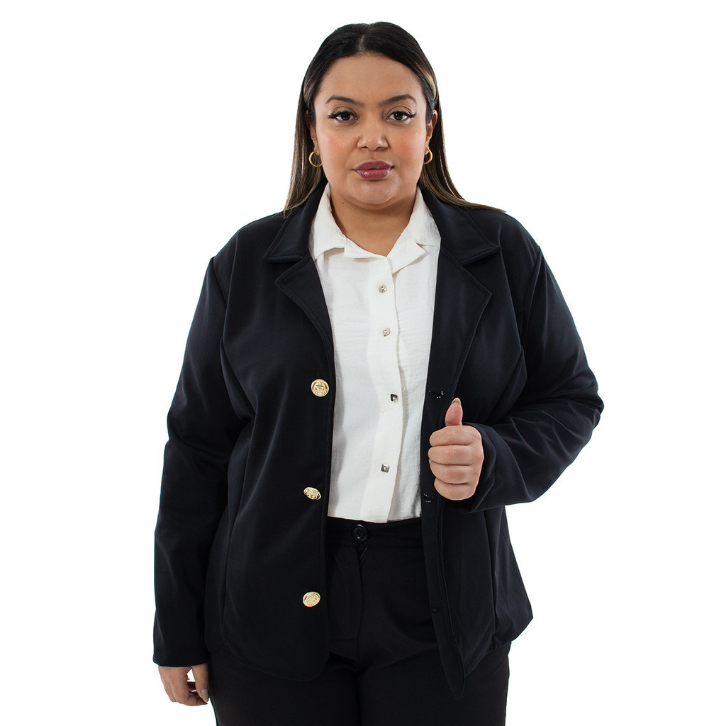 Blazer Terninho Social Feminino Alfaiataria Casaco Neoprene Plus Size ...