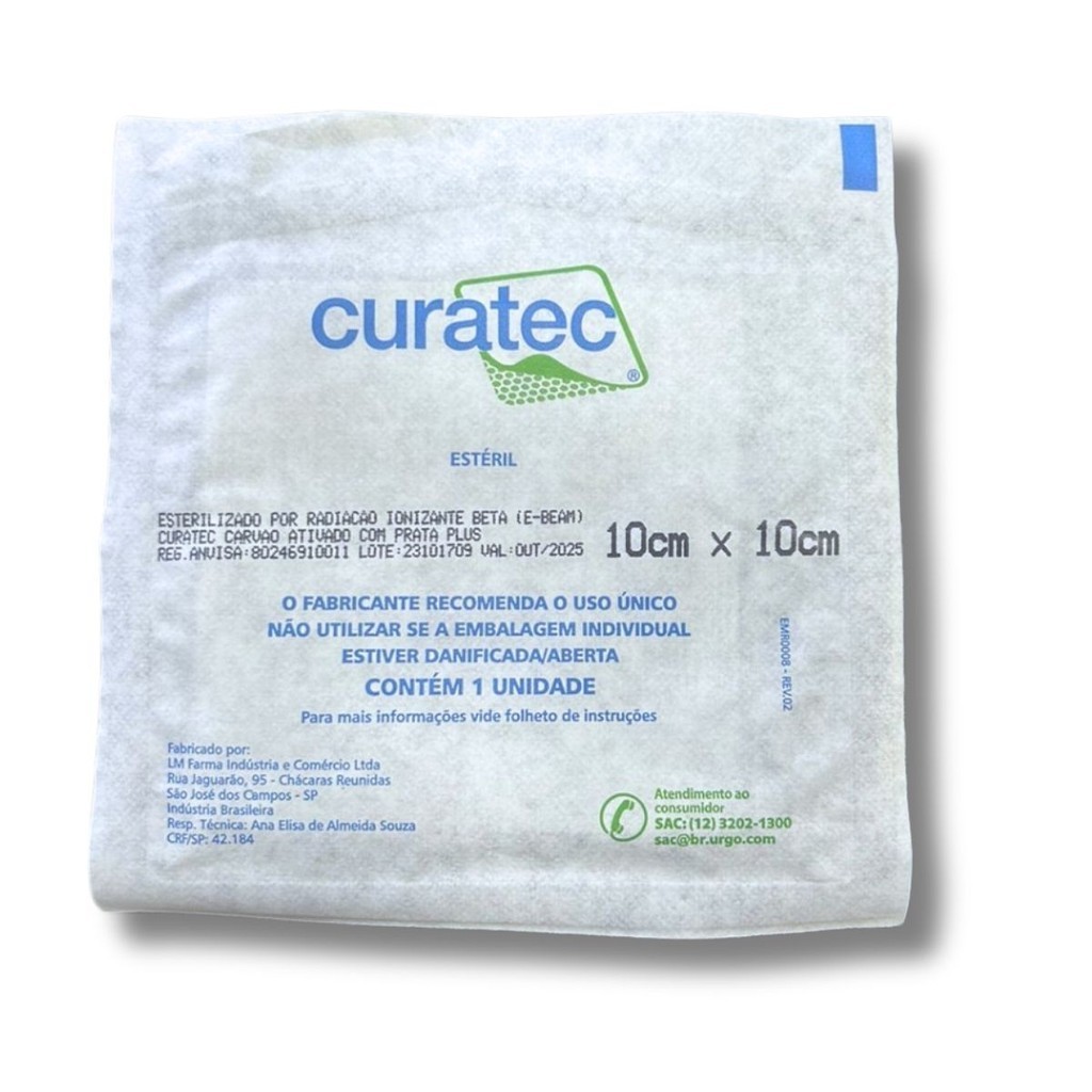 Curativo Carvão Ativado com Prata Plus Curatec 10cm x 10cm Bk301010 1 ...