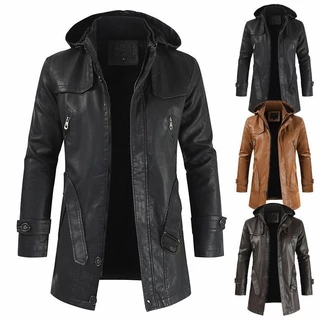 2023 Casaco de couro de comprimento médio dos homens novos estilo coreano juventude plus Size PU couro Trench Coat dos homens casaco