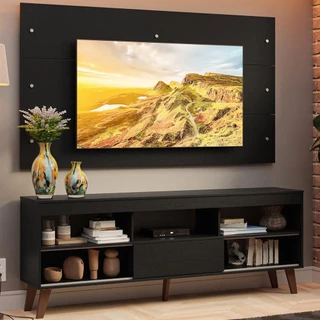 Rack com Painel para TV até 65 Polegadas com Pés Preto Texas Madesa em Oferta na Shopee