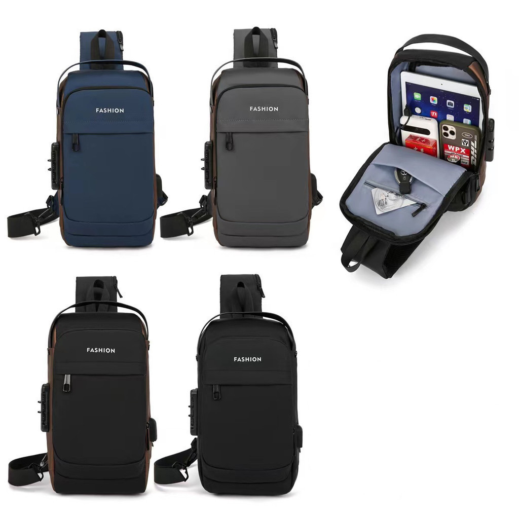 Mochila de Ombro Transversal Compacta Unilateral USB Trava de