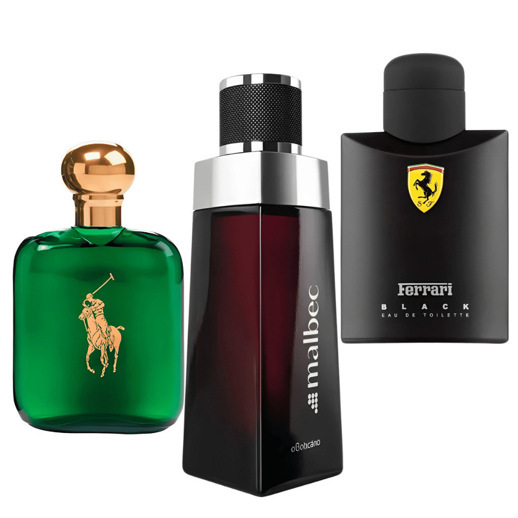 Kit 3 Perfume Masculino Polo Verde Malbec Ferrari Blac