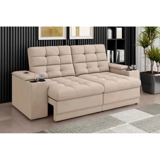 Sofá Confort Premium 2,05m Assento Retrátil/Reclinável porta copos e USB Suede Areia - XFlex Sofas em Oferta na Shopee