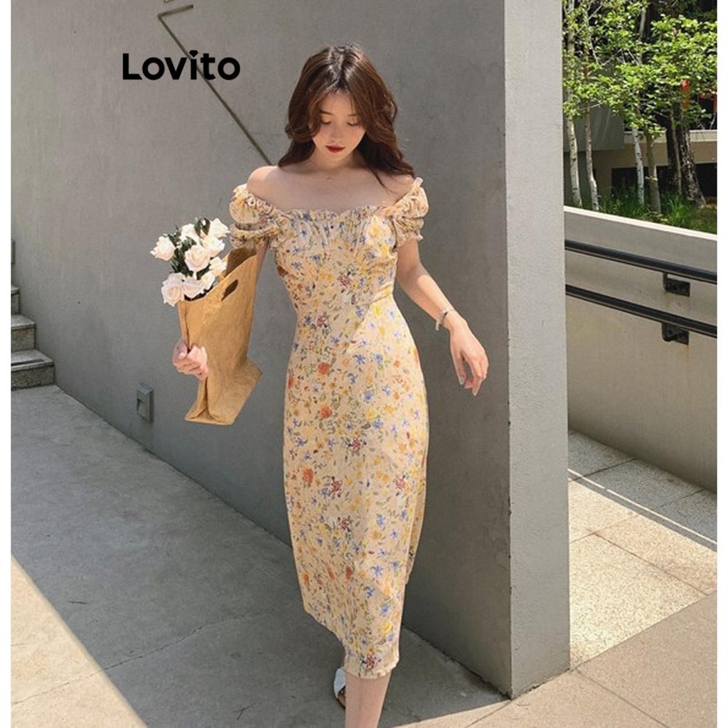 Lovito Vestido casual Ditsy com estampa floral para mulheres LNE54539