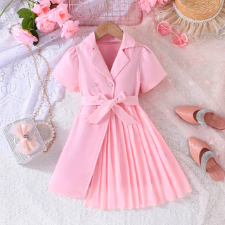 Vestido Para Crianças De 3 A 8 Anos , Aniversário , Fofo , Manga Curta , Plissado , Vestidos De Princesa , Ootd Bebês Me