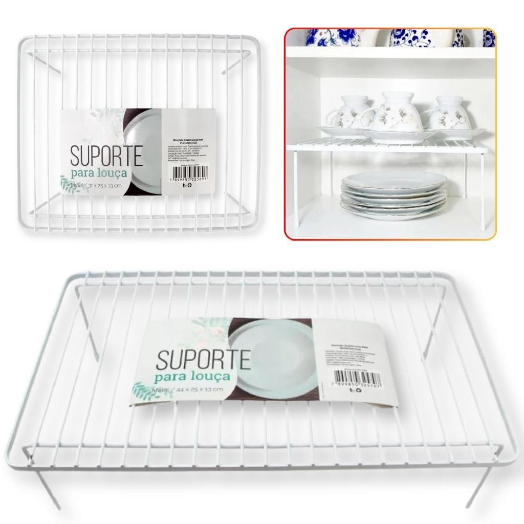 Organizador de Armário Para Pratos e Louças Cozinha Metal Branco Vertical