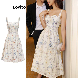 Lovito Vestido elegante com estampa floral Ditsy para mulheres L87ED080