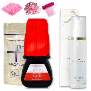 Kit Cola Elite HS-10 + Primer Cherry Lash Extensão De Cílios Postiço Alongamento Tufinhos Fio a Fio