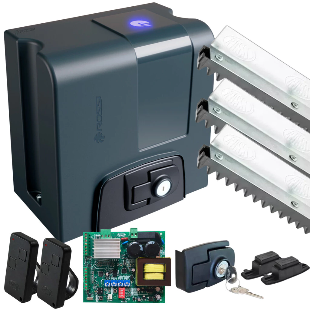 Kit Motor Portão Rossi Dz Nano Nitro Bivolt 127/220V Com 3,5m Cremalheira E Controles