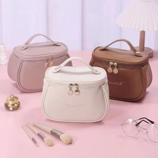Bolsa De Cosmético De Couro PU Com Grande Capacidade Portátil Para Viagem-INLIS ANA