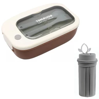 Marmita Goumert 850ml Vedação Com Divisorias Kit Garfo Colhe + Copo FANG