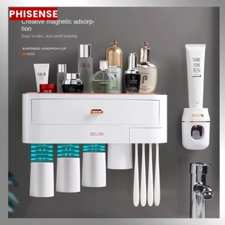 Phisense Luz de luxo Adsorção Magnética Titular Escova De Dentes Invertido Dupla Automática Creme Dental Espremedor Dispenser Rack De Armazenamento
