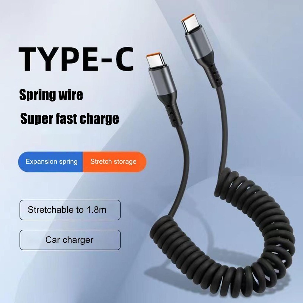 Cabo De Carregamento Rápido USB C Espiral Tipo Carregador Enrolado Retráctil De Dados unhcxebr