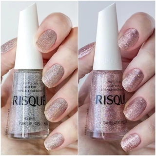 Kit Esmalte Risque Glitter Mil Purpurinas + Granulado Rose
