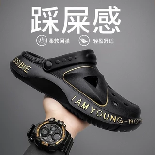 Hole Sapatos De Verão Masculinos Fora Usam Esportes anti-Odor De Uso Duplo Fundo Macio Baotou Arrastar Casal Casa Sandálias De Praia Antiderrapantes