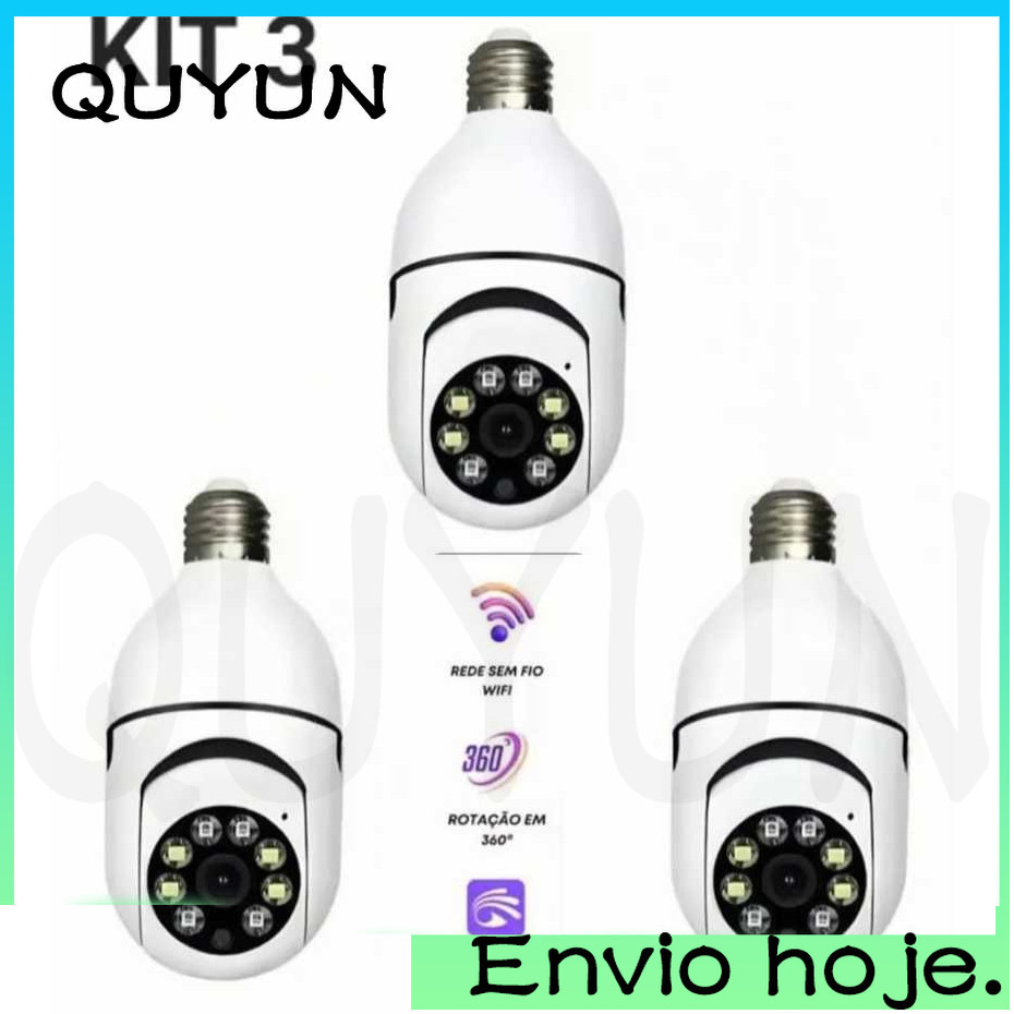 QUYUN Kit 3 Câmeras De Segurança Sem Fio À Prova D'água Roda 360 Com Yousee app Visão Noturna full HD