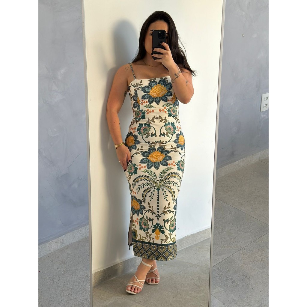 Vestido Midi Estampado Com Flores