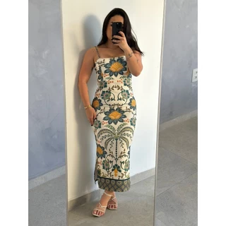 Vestido Midi Estampado Com Flores