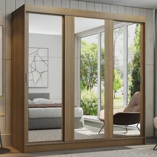 Guarda-Roupa Casal Madesa Reno 3 Portas de Correr de Espelho - Rustic em Oferta na Shopee