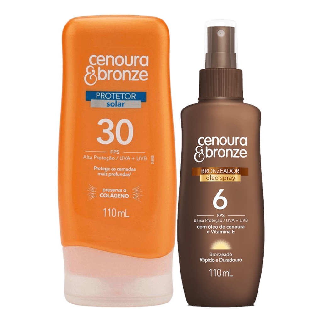 Kit Óleo Bronzeador Fps6 +30 fps Protetor Solar Cenoura & Bronze ...