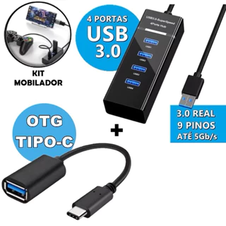 Hub 3.0 4 Entrada Usb 5 Gbps + Adaptador OTG Tipo-C para celular notebook pc em Oferta na Shopee