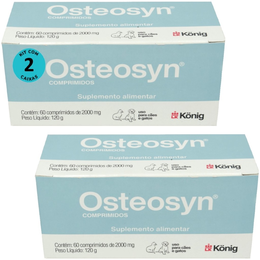 Osteosyn 2000mg Com 60 Comprimidos Para Cães e Gatos Raças Grandes Kit ...