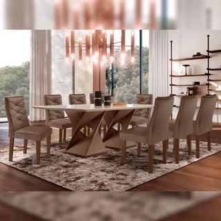 Conjunto Mesa com Vidro e 8 Cadeiras 200cmx90cm Barcelona Yescasa