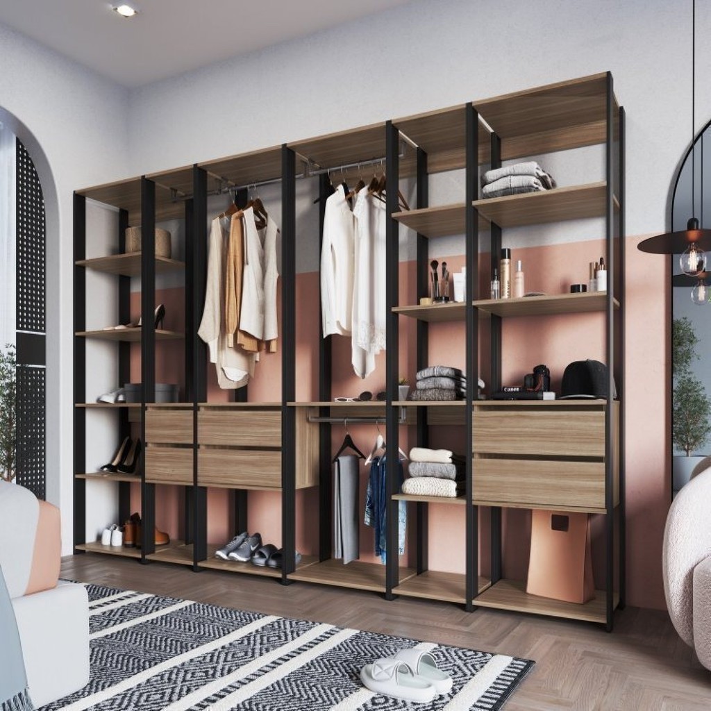 Guarda Roupa Closet 6 Peças com 3 Cabideiros 6 Gavetas e 16 Nichos Easy ...