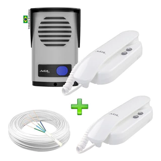 Kit Agl Porteiro + 2 Interfone + 60 Metros De Cabo