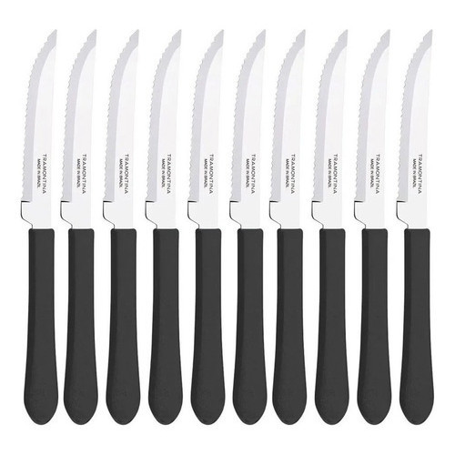 Kit 6 Facas Churrasco Leme Preto Lâmina Inox Tramontina