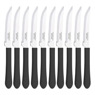 Kit 6 Facas Churrasco Leme Preto Lâmina Inox Tramontina