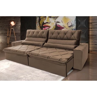 Sofá Retrátil Reclinável França 3,00m Suede Velut Bege Molas no Assento - King House