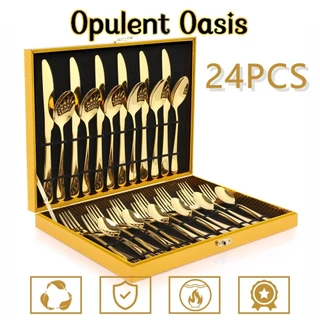 Opulent Oasis>>Kit Jogo Talheres Inox 24pçs Slim faqueiro Em Aço para cozinha utensílios domésticos