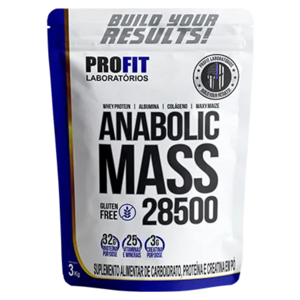 Hipercalorico anabolic mass 28500 3kg profit laboratórios vários sabores