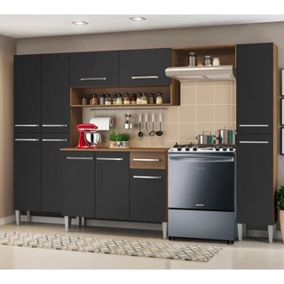 Cozinha Completa Madesa Emilly Hit com Armário e Balcão - Rustic/Preto em Oferta na Shopee