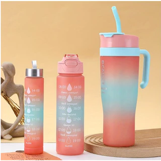 Kit 3 Garrafa Copo Para Carro 240ml+500ml+1200ml de Água Squeeze com Adesivos