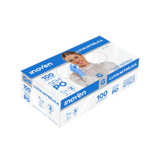 Luva Nitrílica sem Pó Azul G CA 45345 com 100 unidades Inoven em Oferta na Shopee
