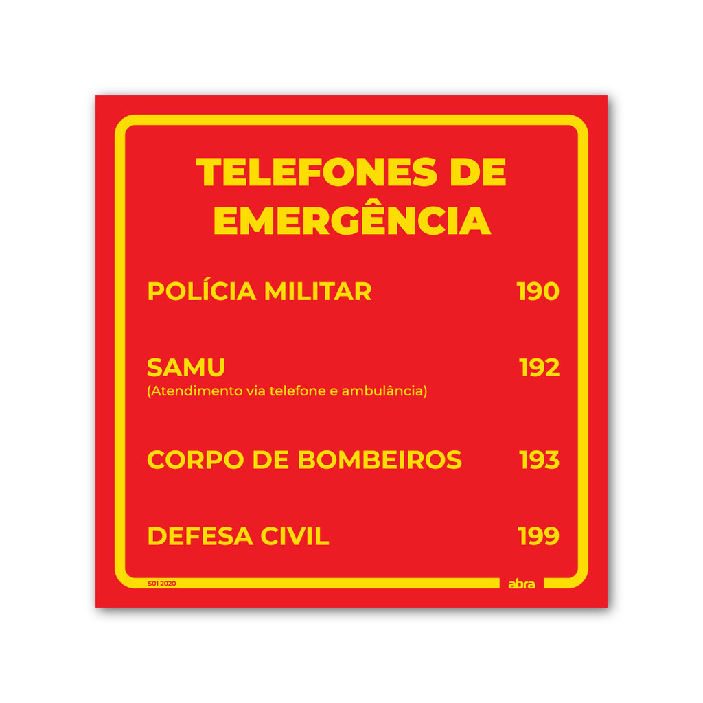 Placa de Sinalização Telefones de Emergência 20x20 Cm | Shopee Brasil