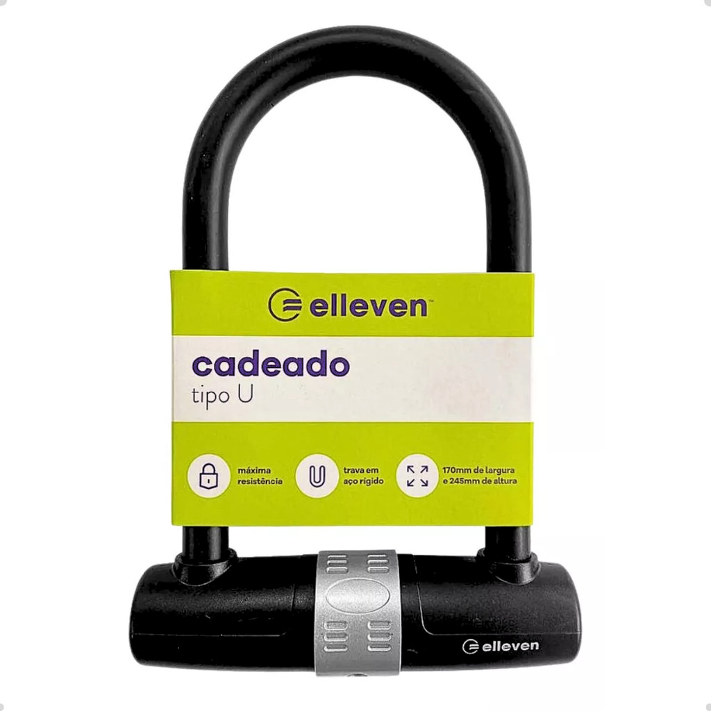 Cadeado Bike Moto Segurança Elleven Tipo U 170mm X 245mm Cor Prata/preto
