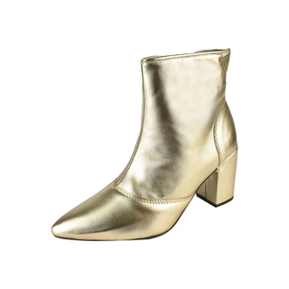Bota Cano Curto Rosa Chic Calçados Bico Fino Salto Alto Zíper Feminino Dourado