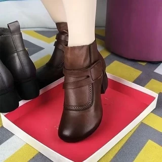 Nova Moda Botas De Couro Com Alça Para Mulheres Gancho Retro Sapatos