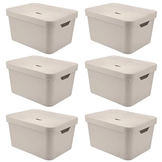 6x Caixa Plastica Multiuso 32L Organizadora OU Cube Bege
