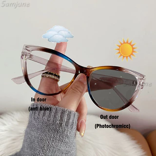 Óculos Fotocrômicos Anti-Radiação Para Mulher E Homem Moda De Olho De Gato Retro Azul Computador Multifuncionais Sombra Exterior