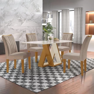 Conjunto Sala de Jantar Mesa Laguna Tampo Slim Plus Vidro 120x90cm com 4 Cadeiras Laguna Yescasa