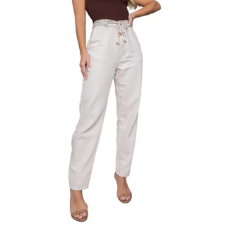 Calça Feminina Reta de Linho com Cinto Cordão