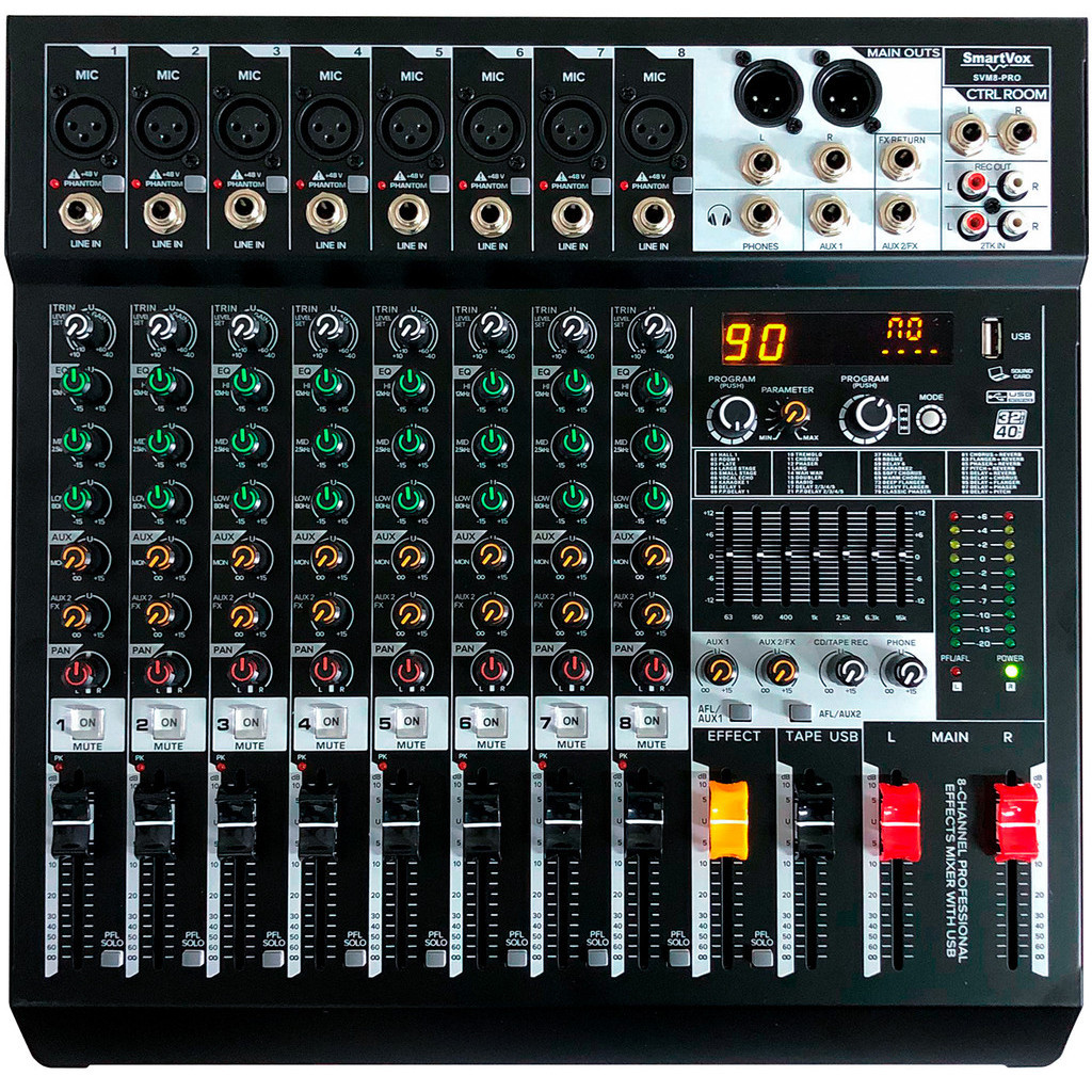Mesa De Som 8 Canais Console Profissional Interface Usb