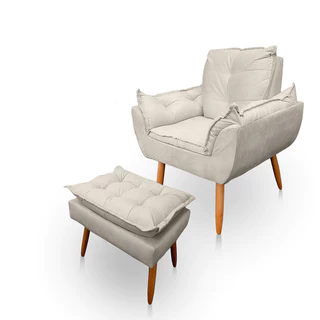 Poltrona Opala com Puff Opala para Sala e Quarto Suede Bege - Jylcrom