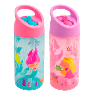 Garrafa Infantil Canudo Retrátil 400ml Sereia + Garrafa Infantil Canudo Retrátil 400ml Princesa