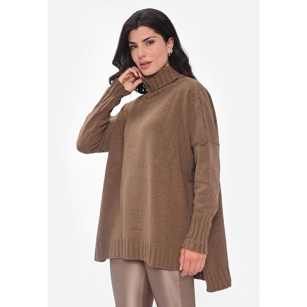 Maxi Pull Poncho Gola Alta Oversized Pink Tricot Mousse Feminino ...