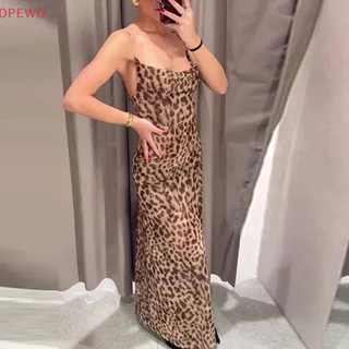 [OPEWD] Vestidos De Verão Femininos Vestido Leopard Print Camisole Maxi 2024 Elegante Sem Manga Feminino Sexy Party Vest JJO